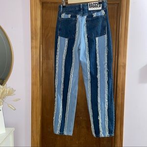 High Waisted Mom Jeans in two-toned denim